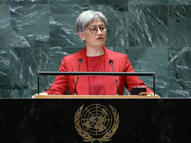 Australian Foreign Affairs Minister Penny Wong speaks during the 79th Session of the United Nations General Assembly at the United Nations headquarters in New York City on September 27, 2024. (Photo by Leonardo Munoz / AFP)