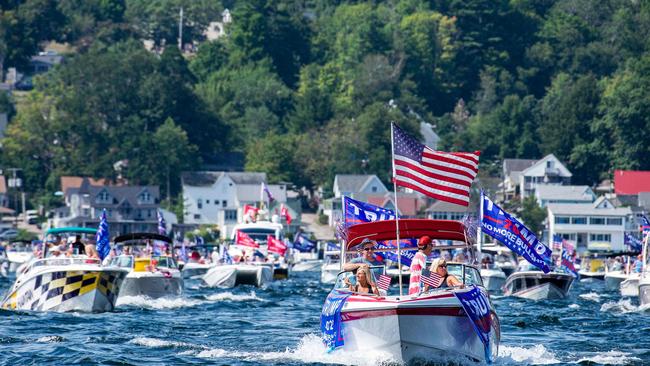 Hundreds of boaters parade on Lake Winnipesaukee to support Donald Trump in Laconia, New Hampshire. Picture: AFP.