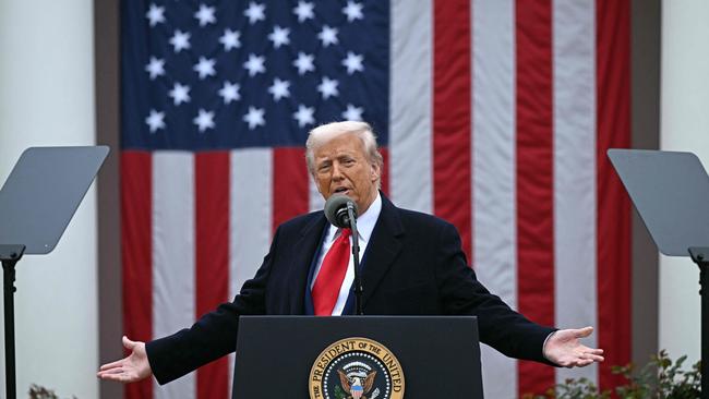 TOPSHOT - US President Donald Trump delivers remarks on reciprocal tariffs during an event in the Rose Garden entitled 
