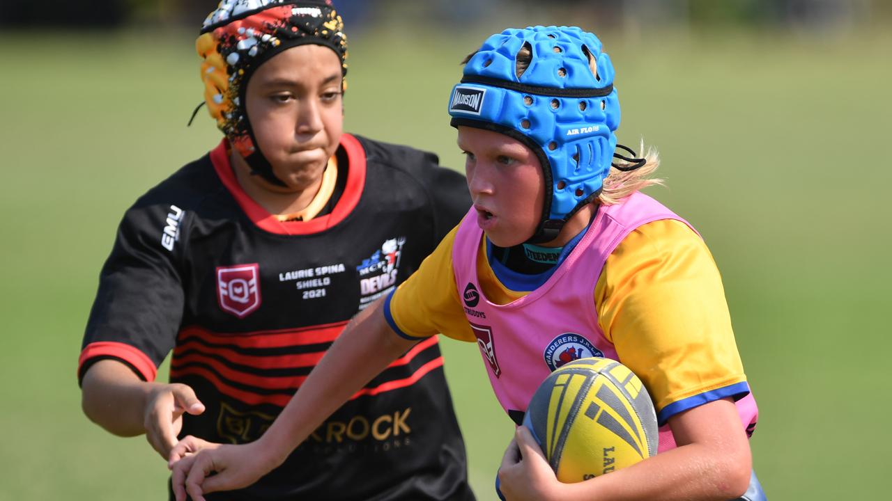 Teams play for Laurie Spina Shield at Brothers at Kirwan Mackay Norths Kaihlum Savney-Boah. and Mt Isa's Coby Lewry. Picture: Evan Morgan