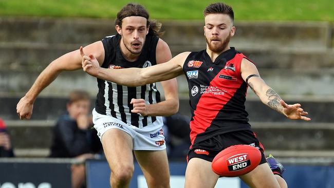 West's Ken Karpany kicks a goal against Port Adelaide. Picture: TOM HUNTLEY