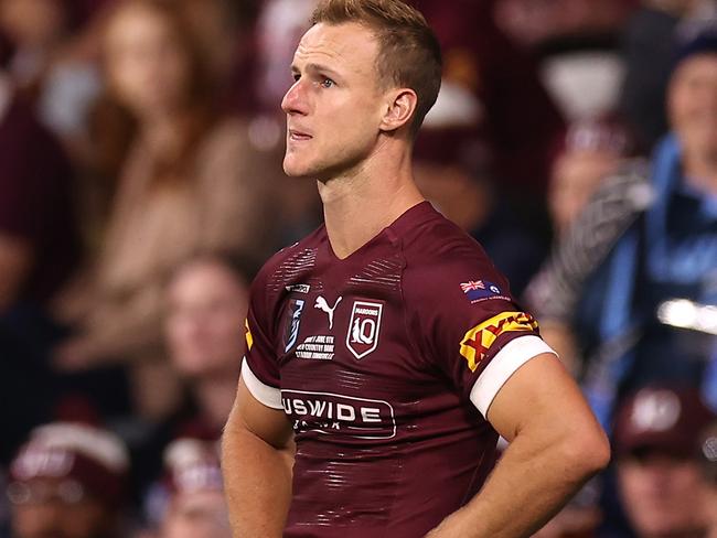 TOWNSVILLE, AUSTRALIA - JUNE 09:  Daly Cherry-Evans of the Maroons looks on after a Blues try during game one of the 2021 State of Origin series between the New South Wales Blues and the Queensland Maroons at Queensland Country Bank Stadium on June 09, 2021 in Townsville, Australia. (Photo by Mark Kolbe/Getty Images)