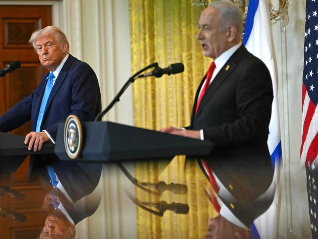 US President Donald Trump listens to Israel's Prime Minister Benjamin Netanyahu during a press conference in the East Room of the White House in Washington, DC. Picture: AFP