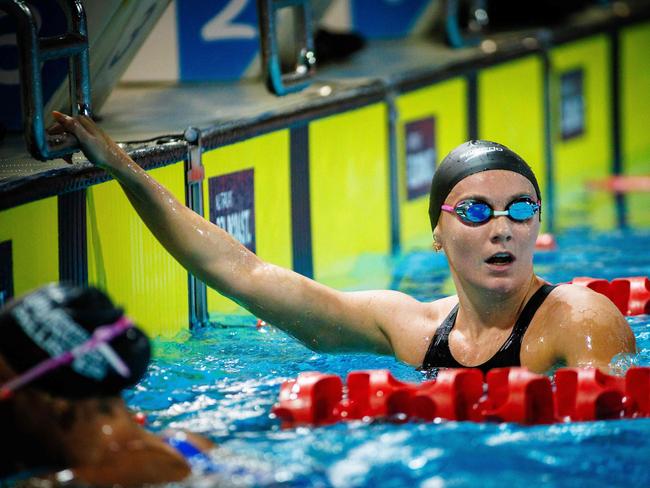 Ariarne Titmus reacts after the 800m Freestyle at the 2024 Australian Open Swimming Championships. Picture: AFP