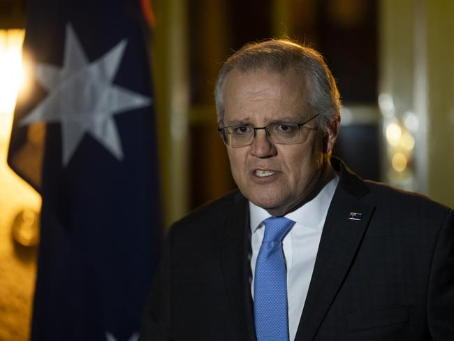 CANBERRA, AUSTRALIA - NewsWire Photos JULY 30, 2021: Prime Minister Scott Morrison holds a press conference after the National Cabinet meeting at The Lodge , Canberra. Picture: NCA NewsWire / Martin Ollman