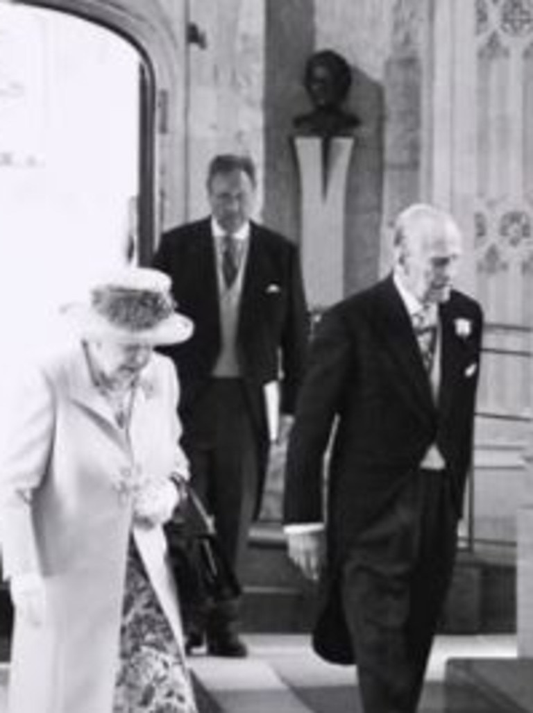 The Queen and Prince Philip arrive at Prince Harry and Meghan Markle's wedding. Picture: Netflix