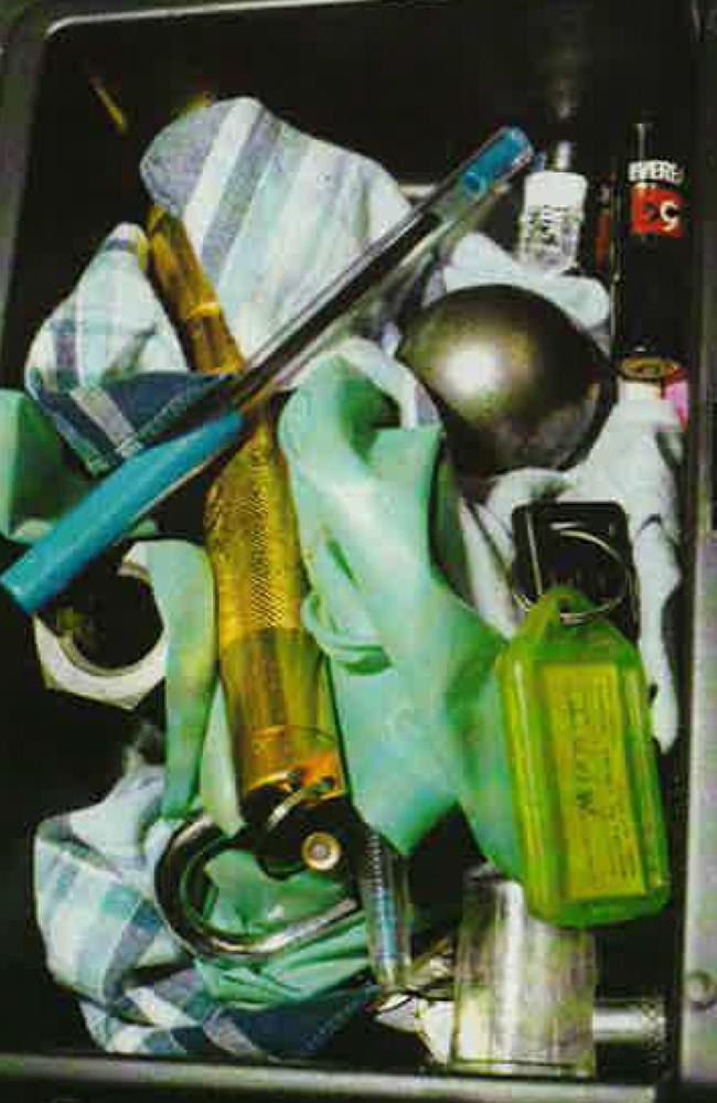 Items in Milat’s car console tendered as evidence to court.