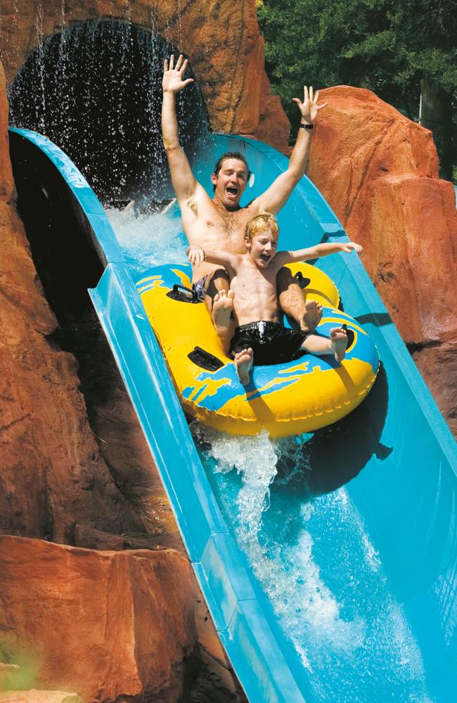 A family ride Terror Canyon at Wet‘n’Wild Water World on the Gold Coast.