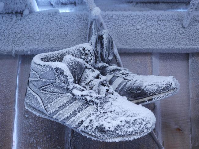 Summer shoes waiting out the winter in a shed in the suburbs of Yakutsk. Picture: Amos Chapple/REX/Shutterstock/Australscope