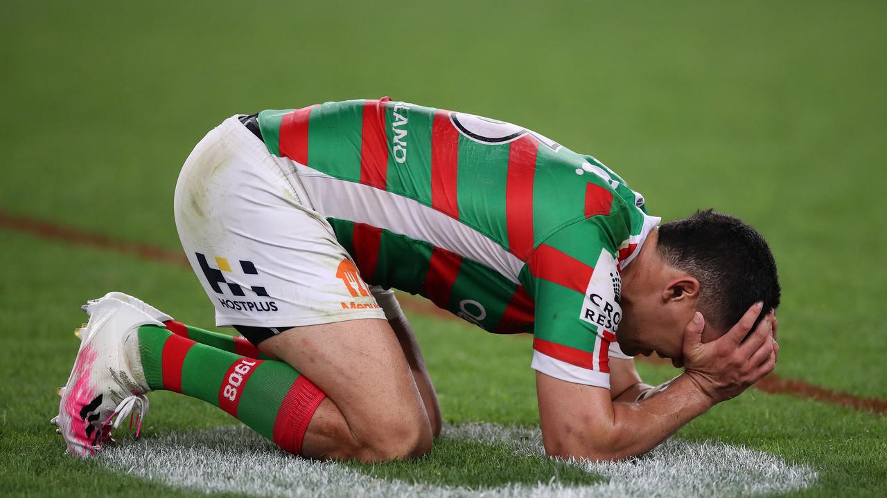 SYDNEY, AUSTRALIA - OCTOBER 17: Cody Walker of the Rabbitohs reacts after losing the NRL Preliminary Final match between the Penrith Panthers and the South Sydney Rabbitohs at ANZ Stadium on October 17, 2020 in Sydney, Australia. (Photo by Mark Kolbe/Getty Images)