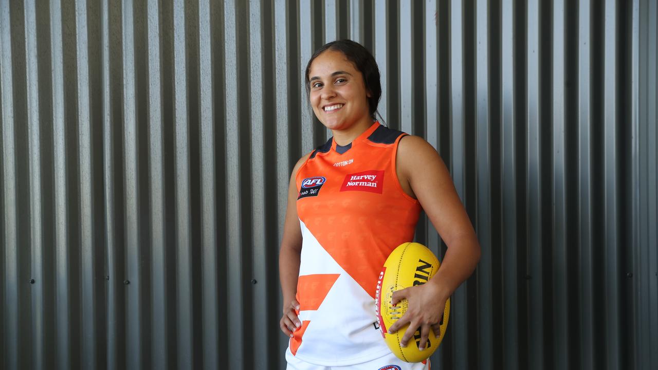 GWS Giants AFL player, Haneen Zreika, 18, pictured at Olympic Park today, January 15, 2018. Haneen was the Giants number one pick in last year's rookie draft. (AAP Image/David Swift)