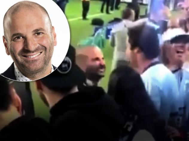 George Calombaris, and an image of him with Sydney FC fan