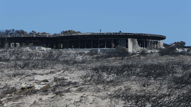 The remains of the luxury resort Southern Ocean Lodge after fire ripped through Flinders Chase National Park on January 4, 2020. Picture: Emma Brasier