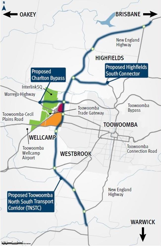 A map of the proposed Toowoomba North South Transport Corridor from the Queensland Department of Transport and Main Roads.