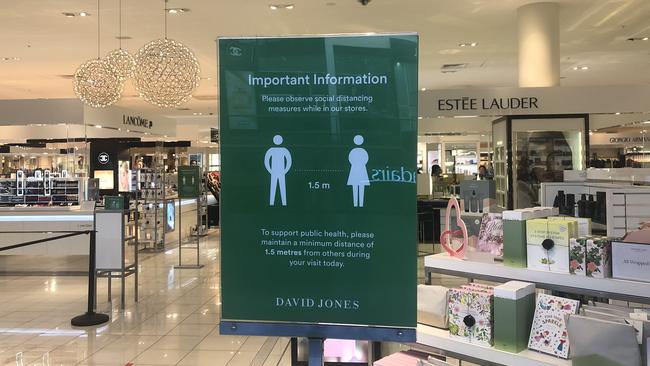 David Jones is open with plenty of signage in place.