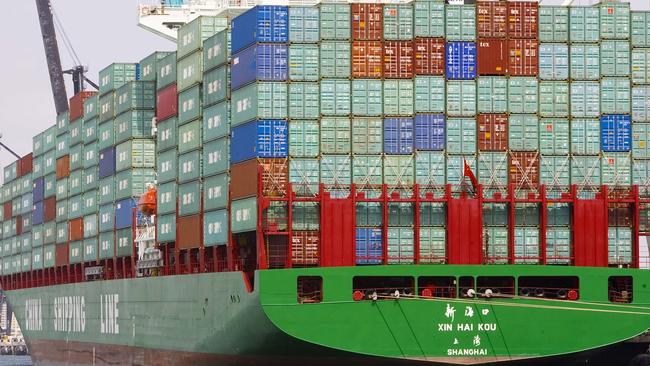 A Chinese container ship docked at Miami Beach, Florida. President Donald Trump wants to charge Chinese-flagged vessels every time they use a US port. Picture: AFP