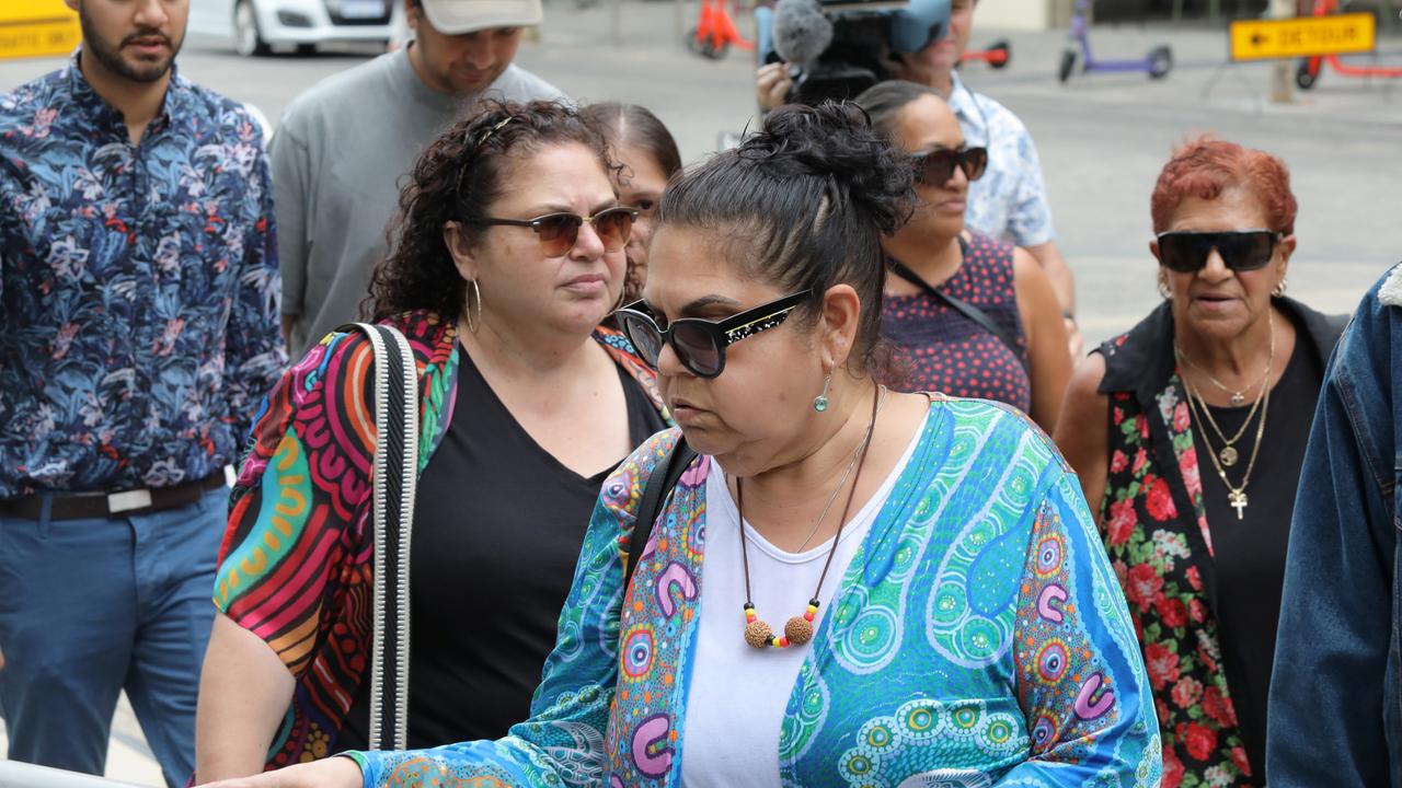 Cassius Turvey’s mother Mechelle Turvey arrives at the WA District Court supported by family members. Picture: NewsWire/Philip Gostelow