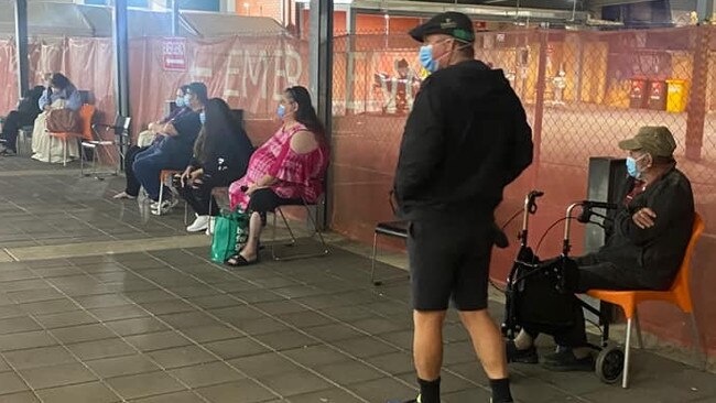 Patients wait outside in the cold at the Lyell McEwin Hospital on Mother’s Day. Picture: supplied