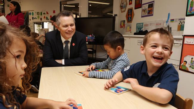 Education Minister Jason Clare at The Learning Sanctuary, Brisbane. A new ACCC report shows that childcare costs are rising faster than inflation. Picture: Liam Kidston