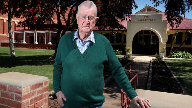 Former Victorian Police Detective Denis Ryan outside the catholic presbytery in Mildura where sexual abuse took place when he was investigating in the 1970s. Picture: David Geraghty