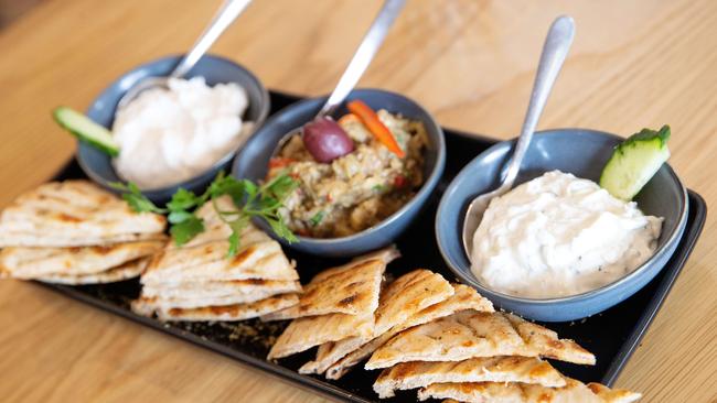 Housemade dips and pita. Picture: Mark Stewart