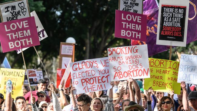 Protesters during an anti-abortion rally in Hyde Park, Sydney. Picture: AAP Image/James Gourley