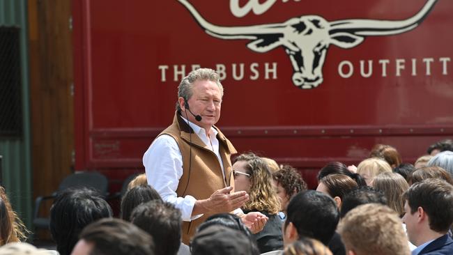 Andrew ‘Twiggy’ Forrest, in front of the iconic RM Williams logo. Picture: Keryn Stevens