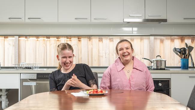 Friends Mia Noorderbroek and Molly Beggs pictured in their Mount Duneed home they share. Picture: Brad Fleet