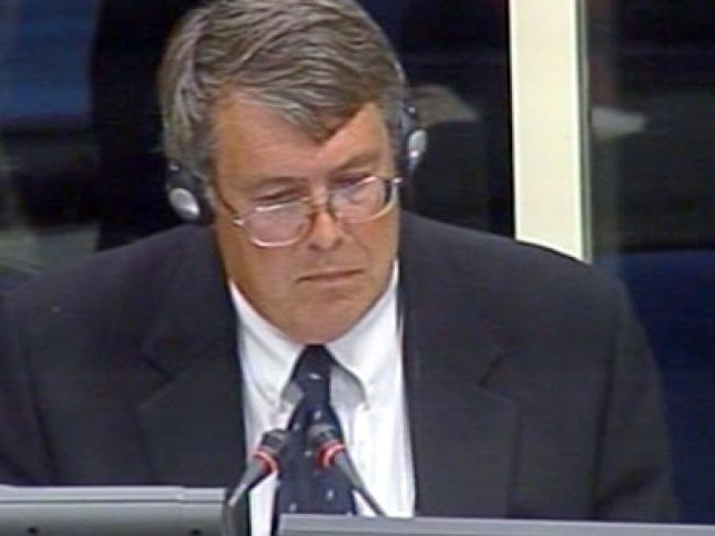 Dr Christopher Lawrence giving evidence in a war crimes tribunal into the Srebrenica massacre in the Hague. Picture Supplied