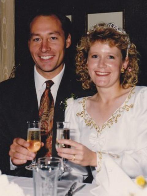 Anthea Bradshaw-Hall and Jeff on their wedding day in 1994.