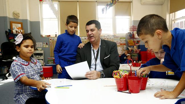 From left Mercedes, Dante, Mr Jackman, Nevaeh and Brooklyn get down to work. Picture: John Appleyard