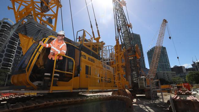 Crane operator Todd Jopp at the site of Domain station. Picture: Alex Coppel