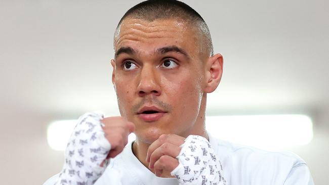 SYDNEY, AUSTRALIA - OCTOBER 04: Tim Tszyu warms up during a Tim Tszyu Open Media Workout at Tszyu Boxing Club on October 04, 2023 in Sydney, Australia. (Photo by Brendon Thorne/Getty Images)