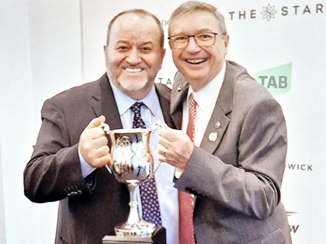 I Am Me part-owner George Rassos (left) with syndicator Dean Watt. Picture: Supplied