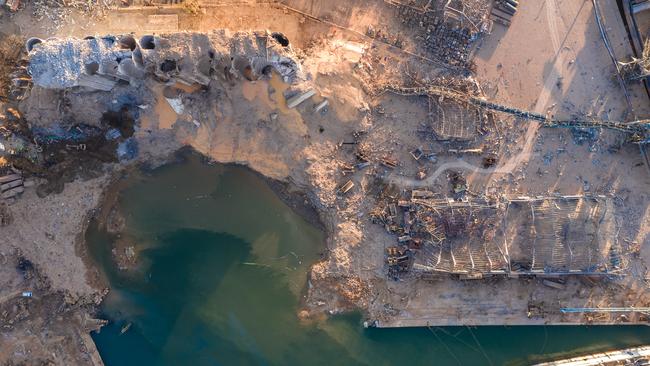 An aerial view of ruined structures at the Beirut port. Picture: Haytham El Achkar