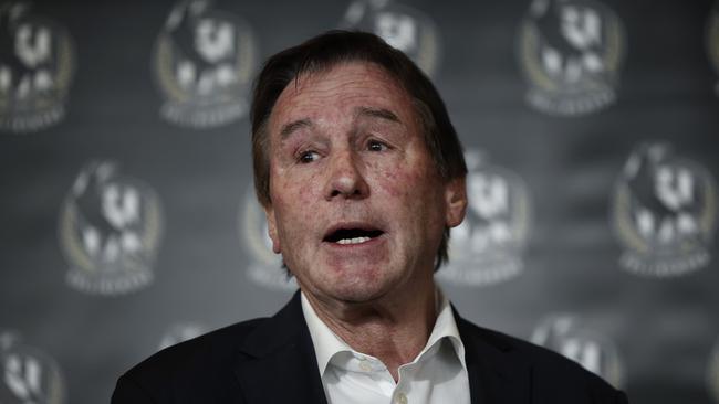 MELBOURNE, AUSTRALIA - JULY 31: Collingwood President Jeff Browne speaks to the media during a press conference at Glasshouse Event Space on July 31, 2024 in Melbourne, Australia. (Photo by Daniel Pockett/Getty Images)