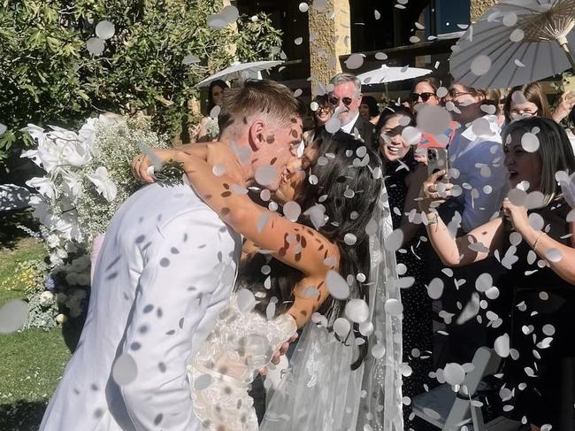 Former Port Adelaide vice-captain Hamish Hartlett ties the knot with partner Luba Gvozdenovic on Saturday. Picture: Supplied