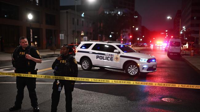 FBI agents cordon off the scene outside the Capital Jewish Museum following a shooting that left two people dead. Picture: Alex Wroblewski/AFP