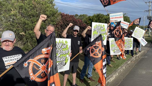 Cleanaway contractors participated in a strike in Hervey Bay on Friday. Photo: TWU Queensland