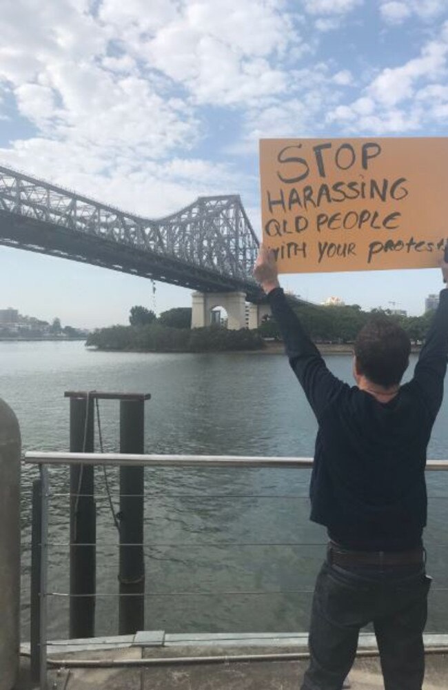 A local launches a protest of his own. Picture: Channel 7