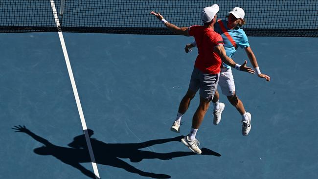 Matt Ebden and Max Purcell celebrate their semi-final victory. Picture: Getty Images