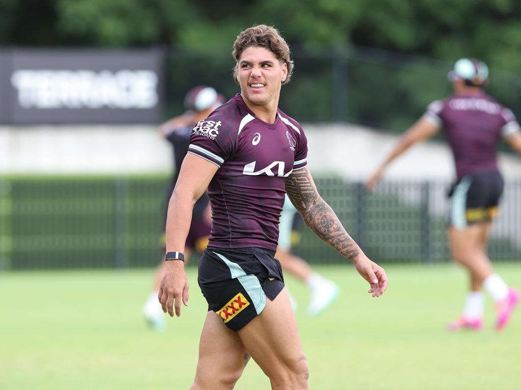 Reece Walsh and the Broncos team train at Red Hill before the opening round of the 2025 NRL season. Pics Adam Head