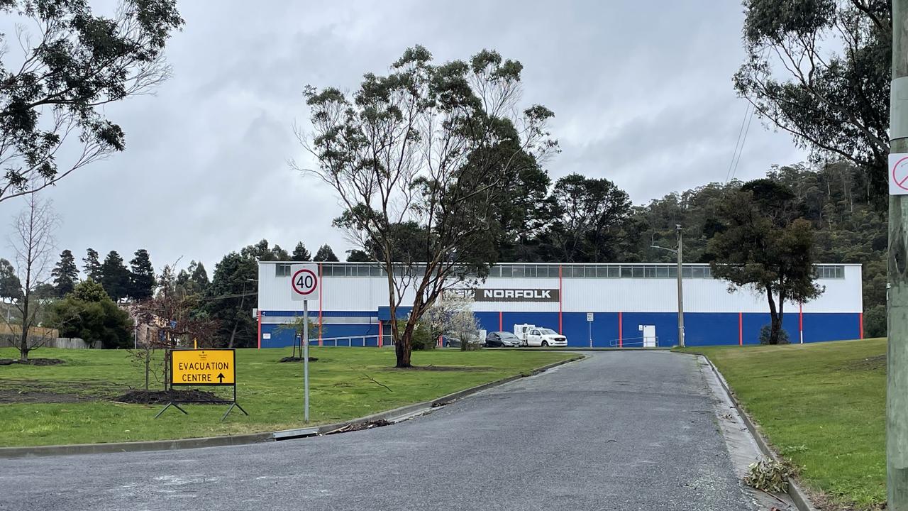 The New Norfolk Sports Centre was converted into an emergency evacuation centre on Sunday. Picture: Genevieve Holding