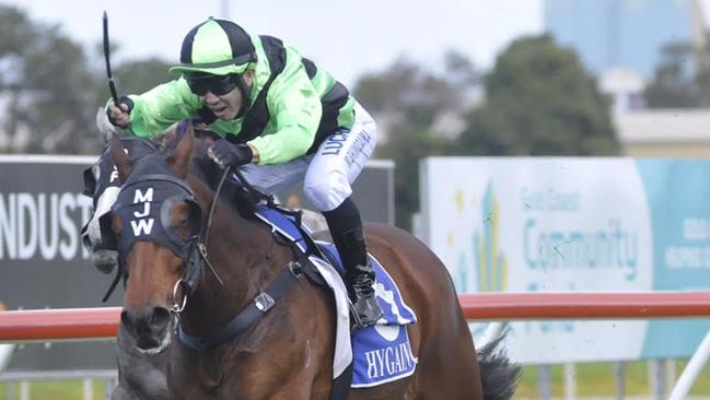 Minehiko Shimodaira rides Mantecado to victory on the Gold Coast. Picture: Jessica Hawkins/Trackside Photography.