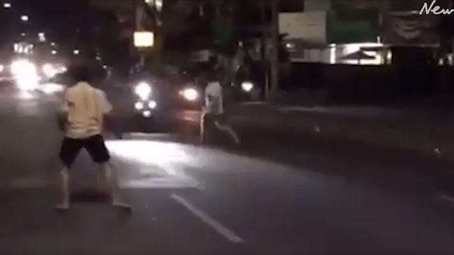 Footage of the incident showed Carr kicking a passing motorbike and throwing himself into moving cars. Picture: Supplied