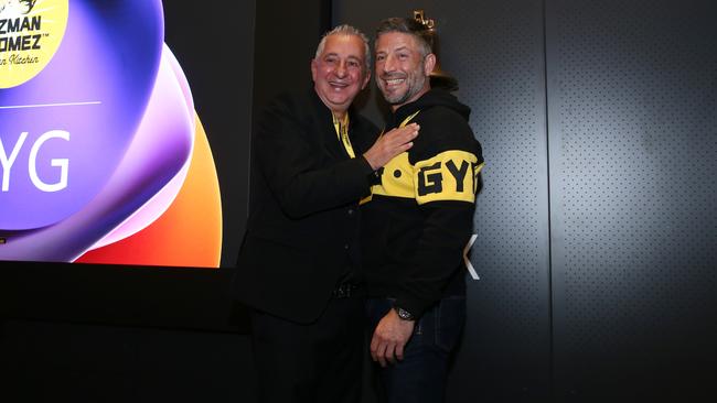 Guzman y Gomez chairman Guy Russo, left, with co-CEO Steven Marks at the stockmarket debut of the fast food chain in Sydney on Thursday. Picture: Britta Campion