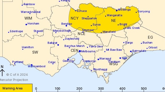 A weather warning has been issued for areas in the north and northeast of Victoria. Picture: Bureau of Meteorology