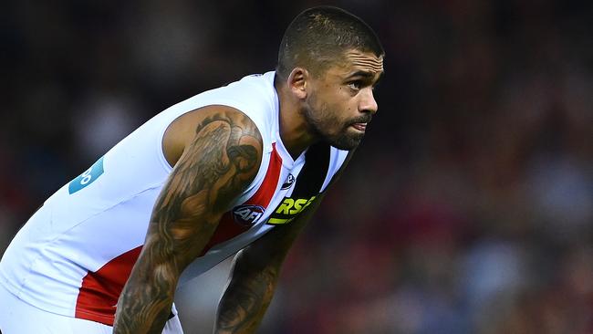 Bradley Hill looks dejected after the Saints’ big loss to the Bombers. Picture: Quinn Rooney/Getty Images