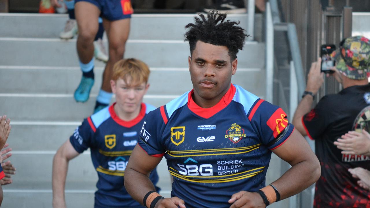 Western Clydesdales players run out for their Meninga Cup trial game against Brisbane Tigers. Picture: Supplied/Western Clydesdales.