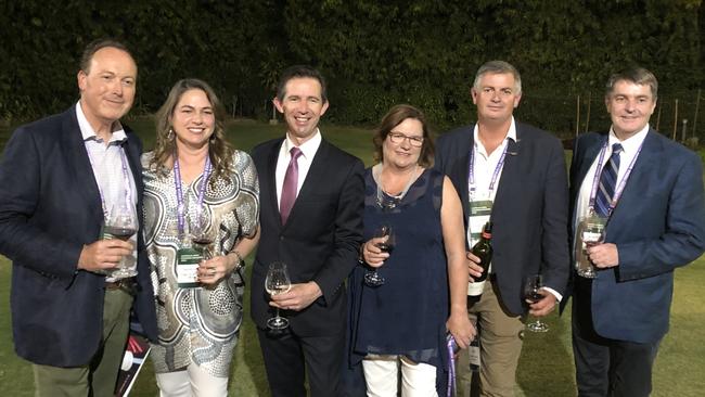 Here’s cheers: from left to right: Neil Hadley, Taylors Wines export manager; Jane Richards, Eight at the Gate director; Simon Birmingham, Liz and Guy Adams, Brothers in Arms owners and David Marsden, Nova Vita marketing and sales manager.